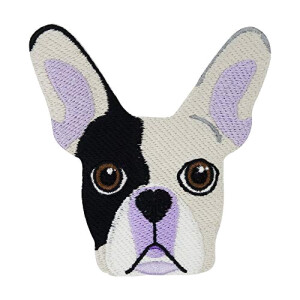 écusson thermocollant Bouledogue - Chien - noir blanc violet