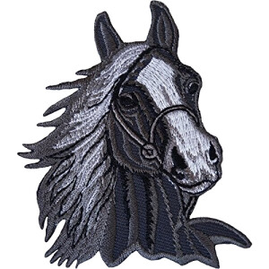 écusson thermocollant Cheval gris \ noir 7 cm