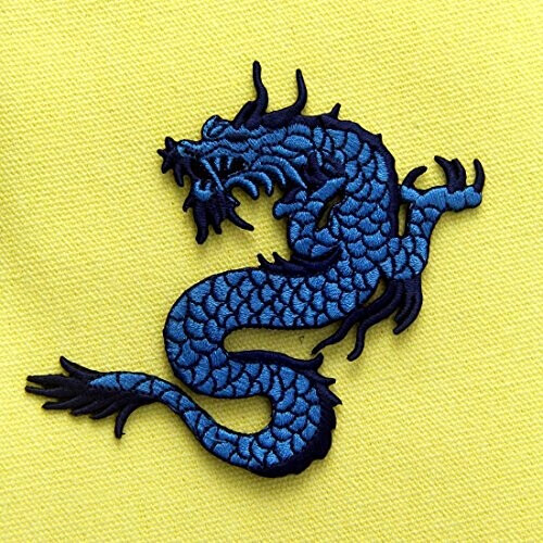 écusson thermocollant Dragon bleu 9x7.6 cm variant 2 