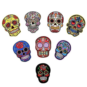 écusson thermocollant Tête de mort violet noir jaune blanc rouge bleu 8 pièces