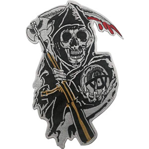 écusson thermocollant Tête de mort gris \ noir 32x21 cm