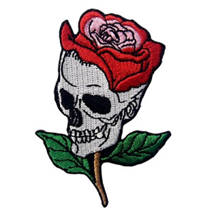 écusson thermocollant Tête de mort rose 5.1x7.5 cm